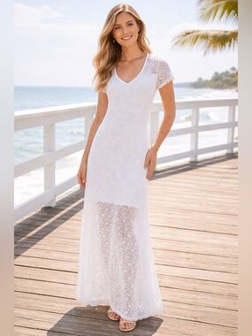 White Lace Maxi Dress Tommy Bahama Women’s M Elegant Beach Resort Romantic Boho